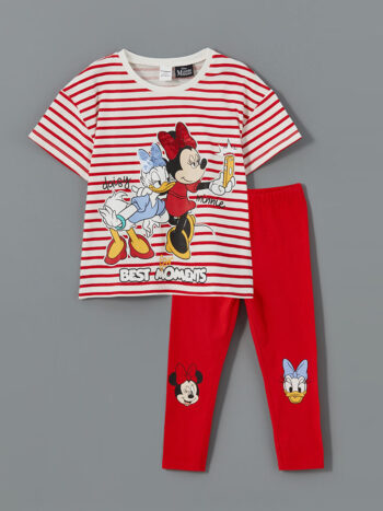 LCW Baby Red Minnie Mouse Printed Girl's T-Shirt and Leggings Set (2 Pieces)