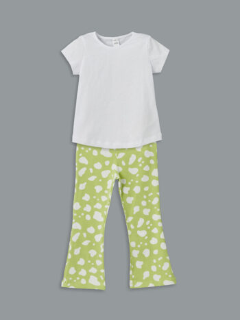 LCW ECO Green Bicycle Neck Basic Girls' Blouse and Leggings Set