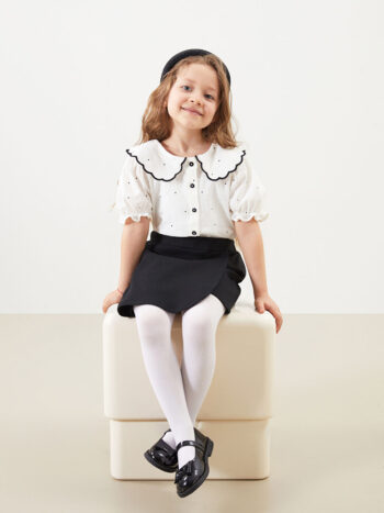 LCW Kids                                                                                          Ecru Peter Pan Collar Girl's Shirt and Shorts Skirt Set (2 Pieces)