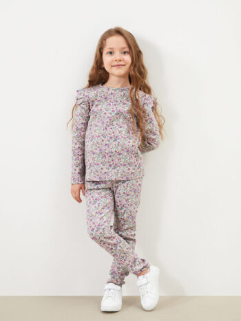 LCW Kids                                               Ecru Floral Print Girl's Blouse and Leggings Set 2-Piece