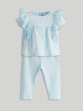 LCW ECO Blue Crew Neck Basic Girls Blouse and Leggings Set of 2