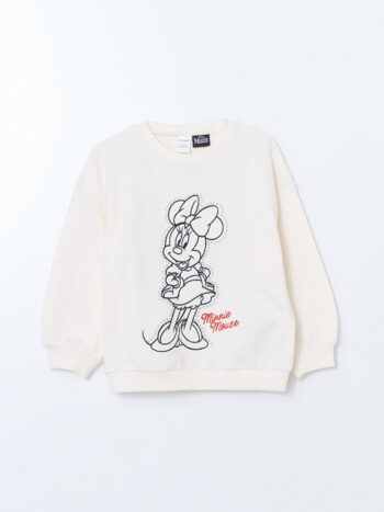 LCW Kids Ekru Minnie Mouse Printed Girls' Sweatshirt