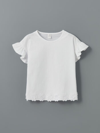 LC WAIKIKI                                             White Crew Neck Short Sleeve Basic T-Shirt for Girls
