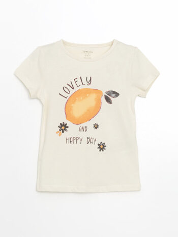 LCW Baby Bej Lemon Printed Girl's T-Shirt