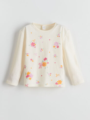 LCW Kids                                                                                         Off-White Floral Print Girls' T-Shirt