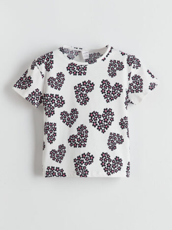 LCW Kids                                                  Ecru Floral Print Crew Neck T-Shirt for Girls
