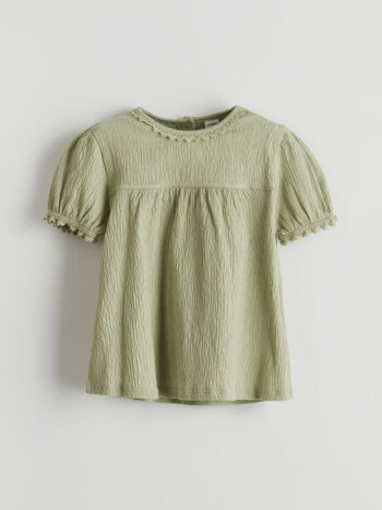 LCW Kids Green Bicycle Neck Embroidered Girl's T-Shirt