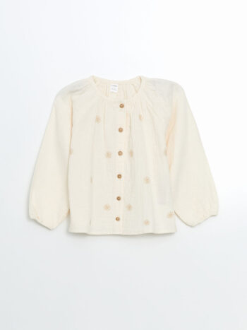 LCW Kids                                                                                       Cream Round Neck Floral Girl's Shirt