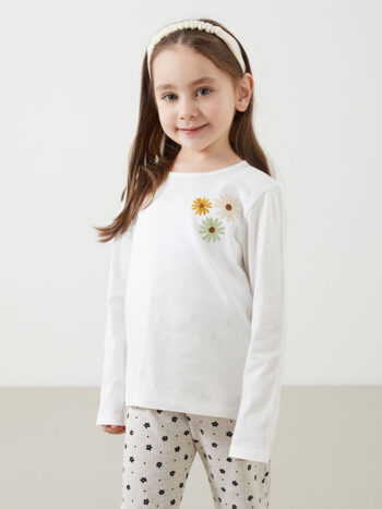LCW Baby                                            Ecru Floral Print Cotton Blend Blouse for Baby Girls