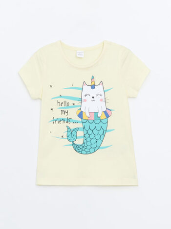 LCW ECO Yellow Bicycle Neck Short Sleeve Girls' T-Shirt