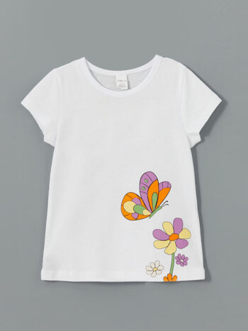 LCW ECO White Bicycle Neck Printed Girl's T-Shirt