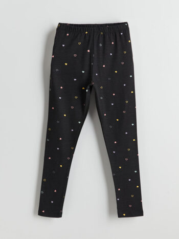 LCW ECO Black Elastic Waist Floral Girl's Leggings