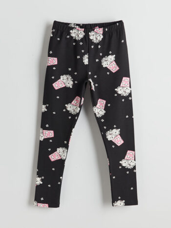 LCW ECO Black Elastic Waist Floral Girls' Leggings