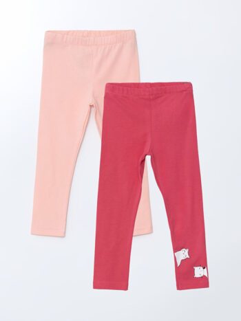 LCW ECO                                          Fuchsia Bicycle Neck Printed Girls' Leggings Set of 2