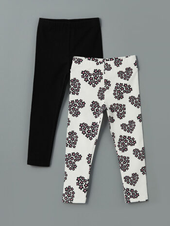 LCW Kids Black Elastic Waist Printed Girls' Leggings - Set of 2