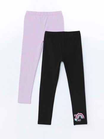 LCW ECO Black Elastic Waist Printed Girls' Leggings 2-Pack