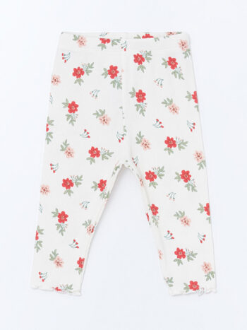 LCW Baby                                                                                 Cream Floral High-Waist Leggings for Baby Girls