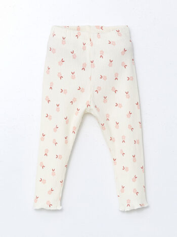 LCW Baby Cream Printed Girl's Baby Leggings