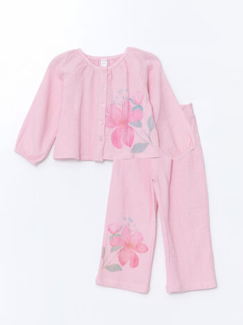 LCW Baby Pink Ruffled Blouse and Pants Set for Girls