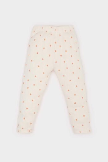 Heart Patterned Elastic Waist Ribbed Cotton Leggings for Baby Girls