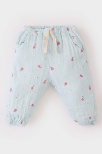 Girl's Floral Muslin Pants with Elastic Waistband