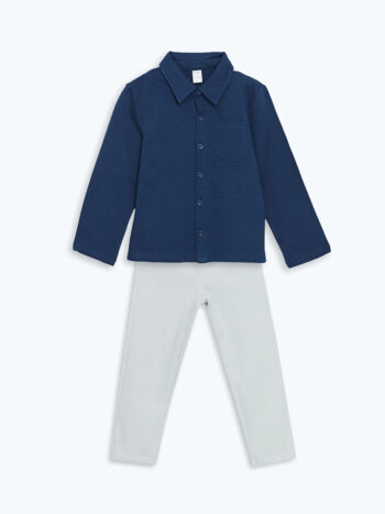 LCW Kids Indigo Basic Boys' Shirt and Pants Set - 2 Pieces