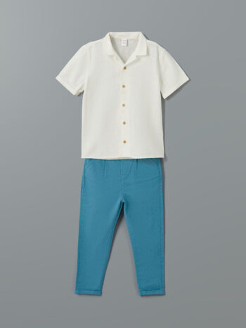LCW Kids White Resort Collar Boys' Shirt and Pants Set