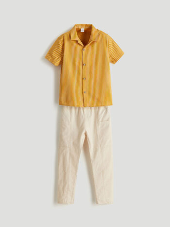 LCW Kids Yellow Striped Boys' Shirt and Pants Set