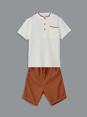 LCW Kids                                                                                             Ecru Pique Boys T-Shirt and Pants Set 2-Piece