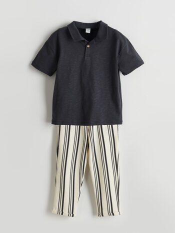 LCW Kids Antrasite Polo Collar Boys' T-Shirt and Pants Set