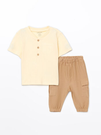 LCW Baby Yellow Buttoned Boy Baby T-Shirt and Sweatpants Set of 2