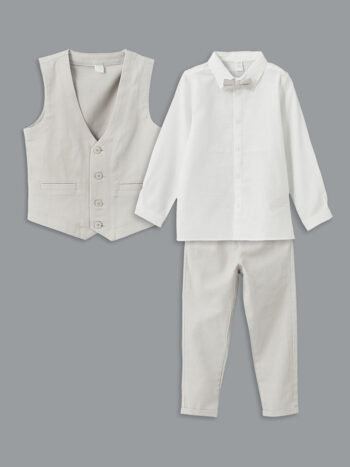LCW Kids White Poplin Boy's Vest Set