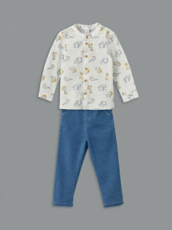 LCW Baby Off-White Collar Boy's Baby Shirt and Pants Set (2 Pieces)