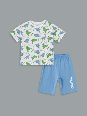 LCW Kids White Bicycle Collar Printed Boys' T-Shirt and Shorts Set 2-Piece