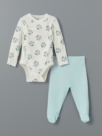 LCW Baby  Off-White V-Neck Printed Baby Boy Hospital Departure Set