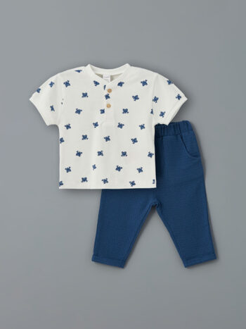 LCW Baby                                                                                      Off-White Printed T-Shirt and Sweatpants Set for Baby Boy