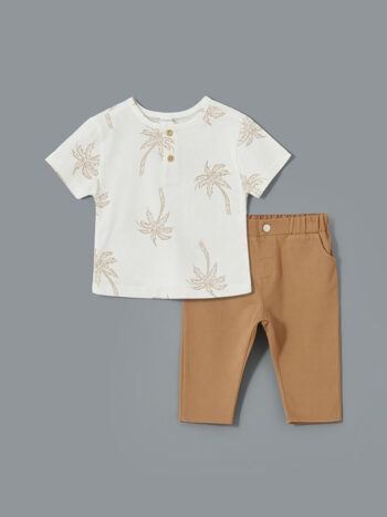 LCW Baby  Off-white Printed Boys' Baby T-Shirt and Pants Set
