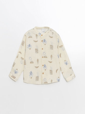 LCW Kids                                                                                       Printed Boy's Shirt with a Bej Collar
