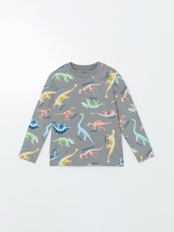 LCW Kids Dino Print Crew Neck T-Shirt for Boys