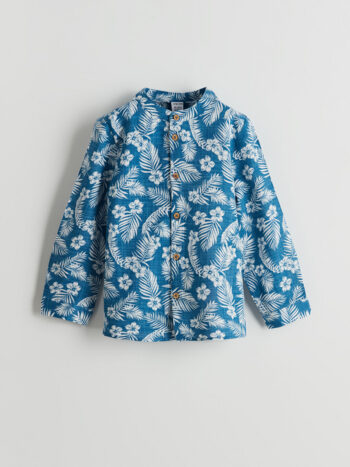 LCW Baby Blue Flower Print Boy's Shirt