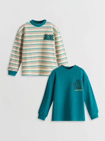 LCW Kids Bej Crew Neck Printed Boys' T-Shirt 2-Pack