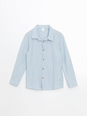 LCW Kids Blue Textured Crinkle Boys' Shirt