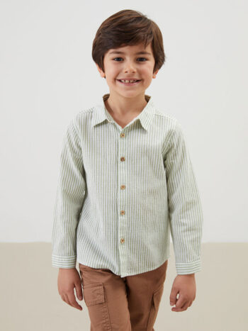 LCW Kids Green Long Sleeve Striped Baby Boy Shirt