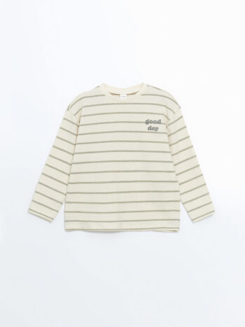 LCW Kids Green Crew Neck Striped Boy's T-Shirt