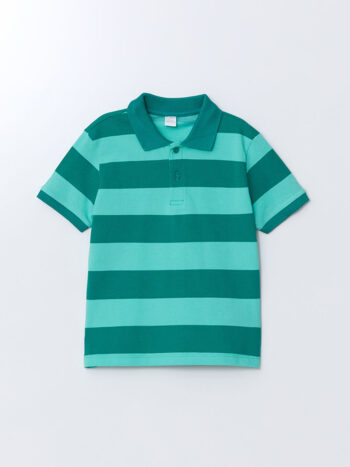 LCW Kids Green Striped Polo Neck T-Shirt for Boys