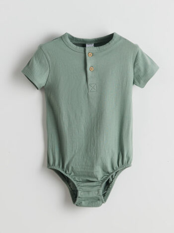 LCW Baby Green Buttoned Basic Baby Boy Snapsuit