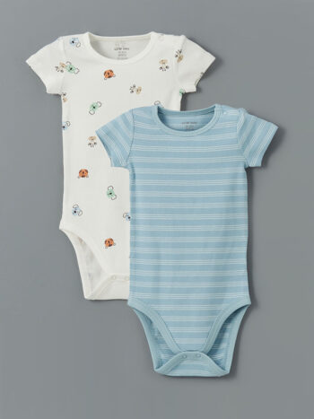 LCW Baby                                                                                     Ecru Printed Baby Boys' Snap-Button Bodysuit - Set of 2