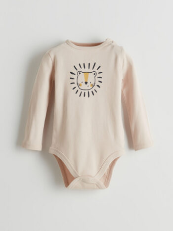 LCW Baby                                       Beige Printed Crew Neck Baby Boy Bodysuit