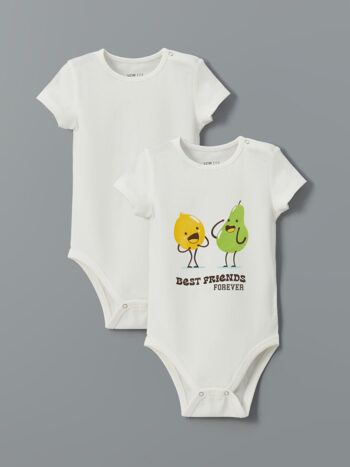 LCW ECO                                                                                          Ecru Printed Crew Neck Snap Closure Bodysuit Set for Baby Boys (2 Pieces)