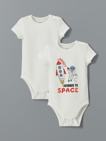 LCW ECO                                                                                          Ecru Crew Neck Printed Baby Boys' Snap Bodysuit Set of 2